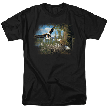 Black men's regular fit t-shirt with Wild Wings Spring Bald Eagles graphic