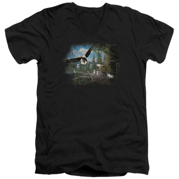 Black men's v-neck t-shirt with Wild Wings Spring Bald Eagles graphic