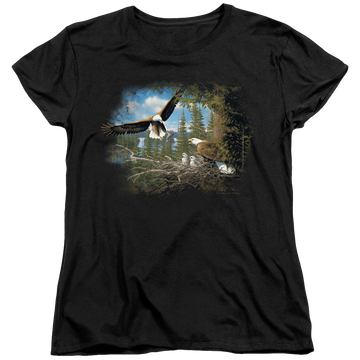 Black women's t-shirt with Wild Wings Spring Bald Eagles graphic