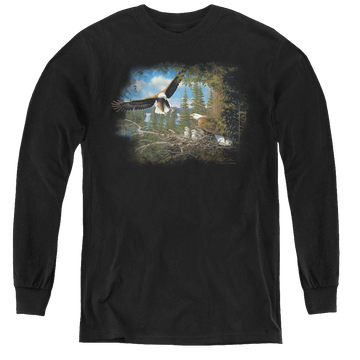 Black youth long sleeve t-shirt with Wild Wings Spring Bald Eagles graphic