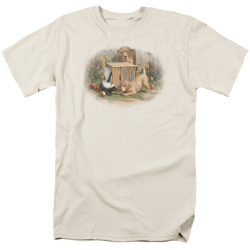 Cream men's regular fit t-shirt with Wild Wings Dont Talk Strangers graphic