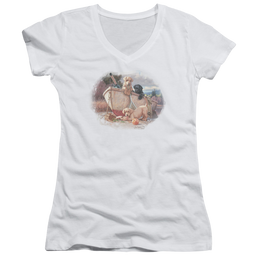 Wild Wings Lunch Break Lab Pups - Juniors V-Neck T-Shirt Juniors V-Neck T-Shirt Wild Wings   