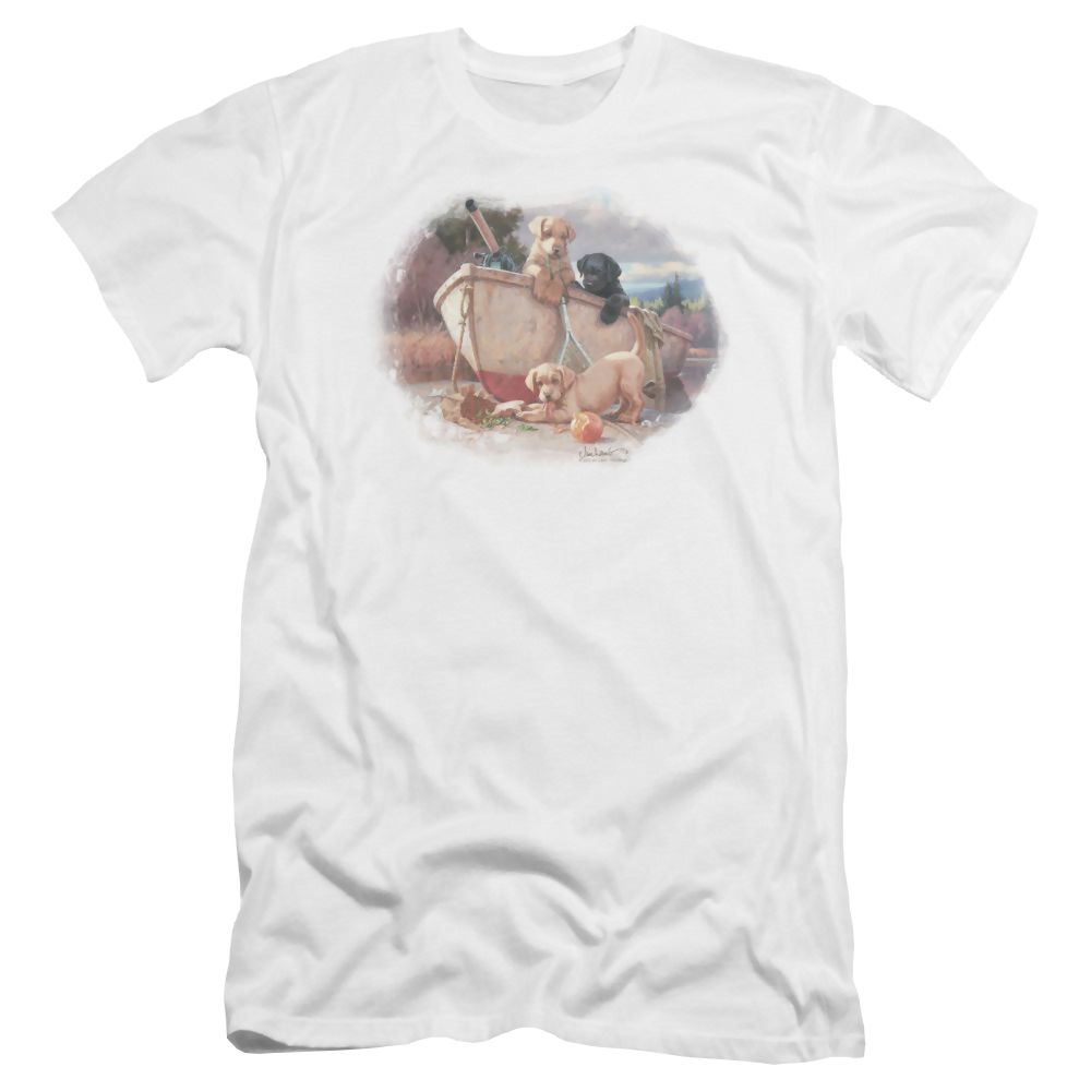 Wild Wings Lunch Break Lab Pups - Men's Premium Slim Fit T-Shirt Men's Premium Slim Fit T-Shirt Wild Wings   