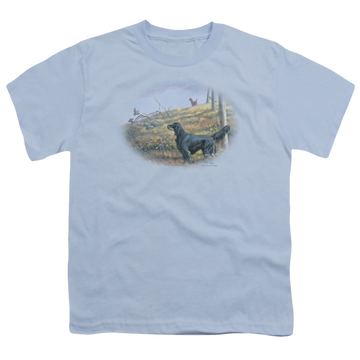 Light blue youth t-shirt for ages 8 to 12 with Wild Wings Looking Back graphic