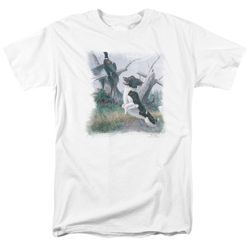 White men's regular fit t-shirt with Wild Wings Springer With Pheasant graphic