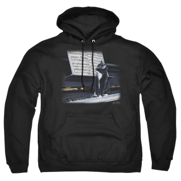 Black pullover hoodie with Wild Wings Kitten On The Keys graphic