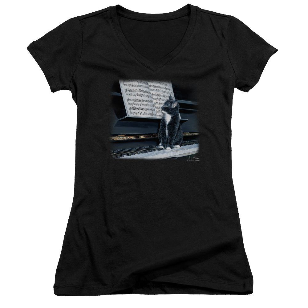 Wild Wings Kitten On The Keys - Juniors V-Neck T-Shirt Juniors V-Neck T-Shirt Wild Wings   
