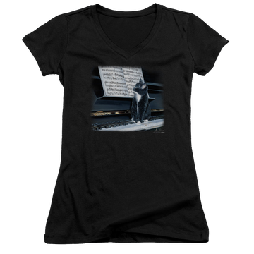 Wild Wings Kitten On The Keys - Juniors V-Neck T-Shirt Juniors V-Neck T-Shirt Wild Wings   