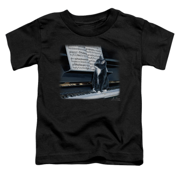 Black toddler t-shirt with Wild Wings Kitten On The Keys graphic