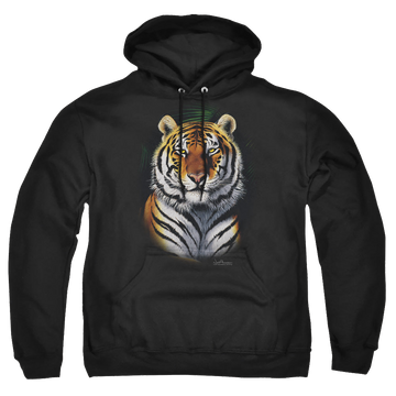 Black pullover hoodie with Wild Wings Jungle Fire graphic
