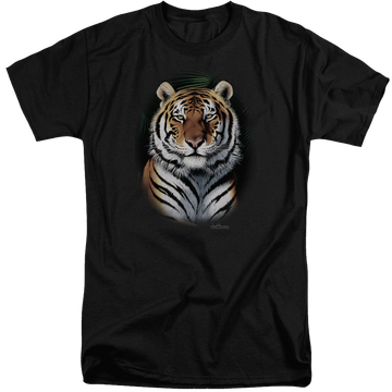 Black men's tall fit t-shirt with Wild Wings Jungle Fire graphic