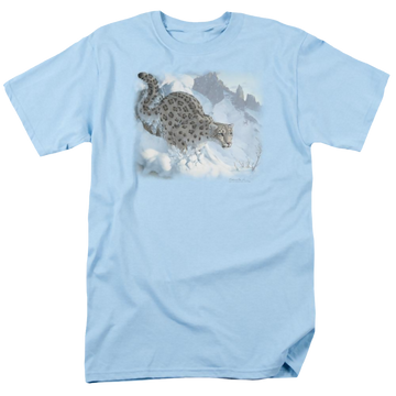 Light blue men's regular fit t-shirt with Wild Wings Snow Leopard graphic