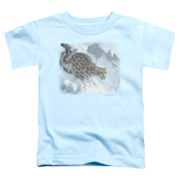 Light blue toddler t-shirt with Wild Wings Snow Leopard graphic