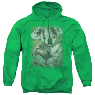 Kelly green pullover hoodie with Wild Wings Motherhood graphic