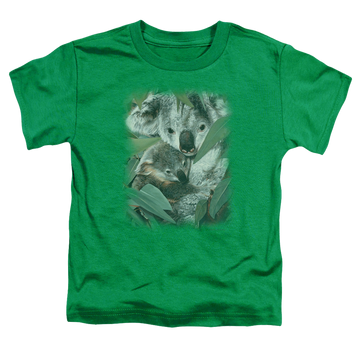 Kelly green toddler t-shirt with Wild Wings Motherhood graphic
