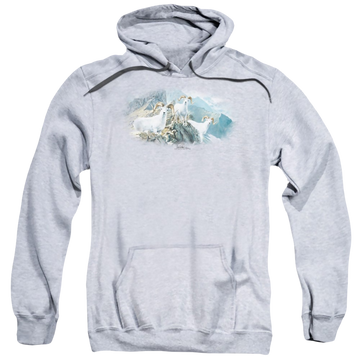 Athletic heather pullover hoodie with Wild Wings High Trails Dall Sheep graphic