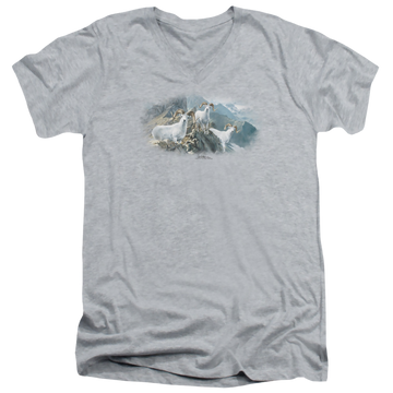 Athletic heather men's v-neck t-shirt with Wild Wings High Trails Dall Sheep graphic