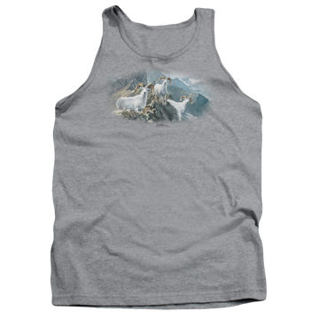 Athletic heather men's tank with Wild Wings High Trails Dall Sheep graphic