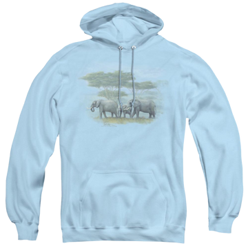 Light blue pullover hoodie with Wild Wings Heart Of Africa graphic