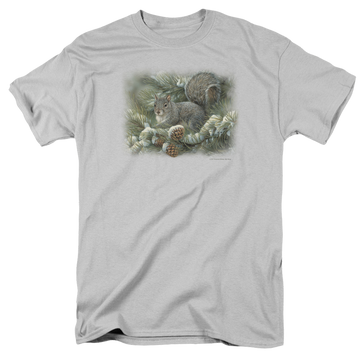 Silver men's regular fit t-shirt with Wild Wings Gray Squirrel graphic