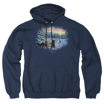 Navy pullover hoodie with Wild Wings Hunters Moon The Spoils graphic