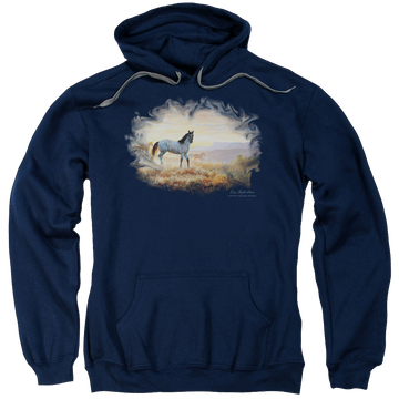 Navy pullover hoodie with Wild Wings Dust At Dawn graphic