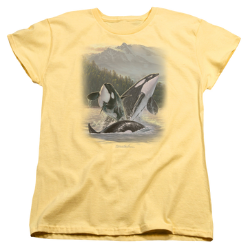 Banana women's t-shirt with Wild Wings Breaching Orcas graphic