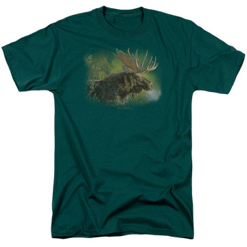 Hunter green men's regular fit t-shirt with Wild Wings Crisp Fall Morning graphic