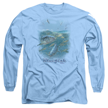Carolina blue men's long sleeve t-shirt with Wild Wings Blue Mayhem graphic