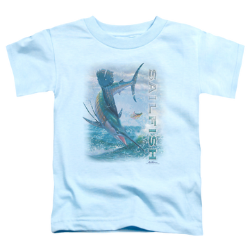 Light blue toddler t-shirt with Wild Wings Leaping Sailfish graphic