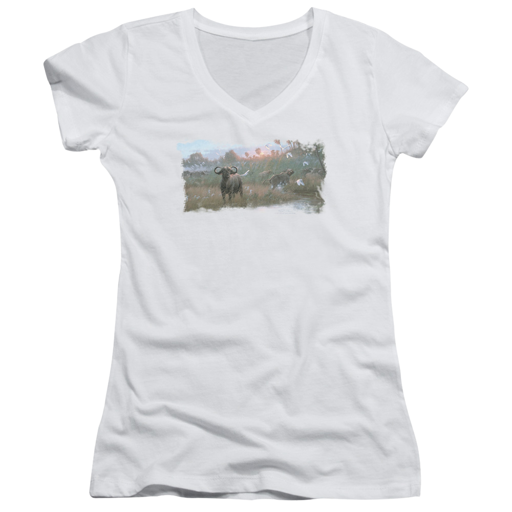 Wild Wings Cape Buffalo - Juniors V-Neck T-Shirt Juniors V-Neck T-Shirt Wild Wings   