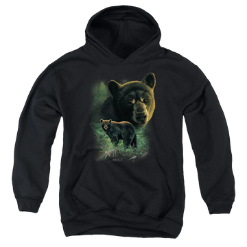 Black youth hoodie for ages 8 to 12 with Wild Wings Black Bears graphic