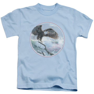 Light blue kid's t-shirt for ages 4 to 7 with Wild Wings Wild Glory graphic