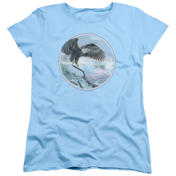 Light blue women's t-shirt with Wild Wings Wild Glory graphic