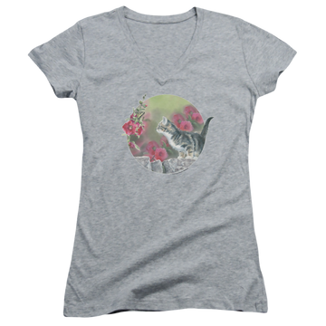 Wild Wings Kitten Flowers - Juniors V-Neck T-Shirt Juniors V-Neck T-Shirt Wild Wings   