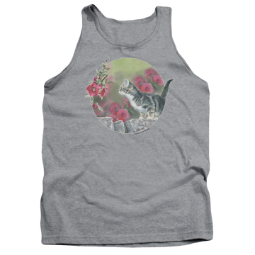 Athletic heather men's tank with Wild Wings Kitten Flowers graphic