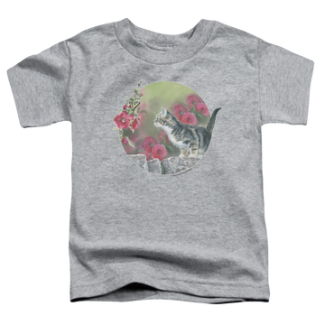 Athletic heather toddler t-shirt with Wild Wings Kitten Flowers graphic