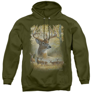 Military green pullover hoodie with Wild Wings Bucks graphic