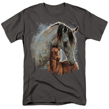 Charcoal men's regular fit t-shirt with Wild Wings Painted Horses graphic