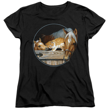 Black women's t-shirt with Wild Wings Everyone Loves Kitty graphic