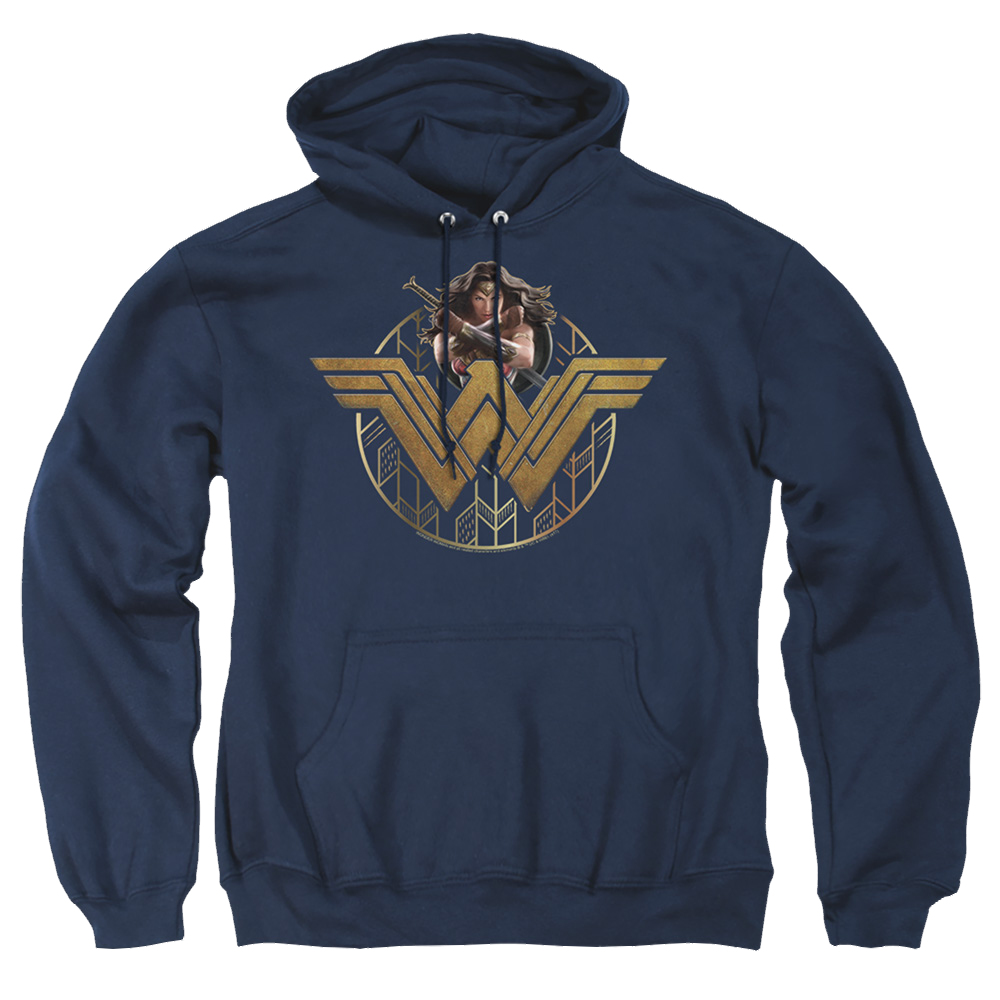 Wonder Woman Power Stance And Emblem Pullover Hoodie Pullover Hoodie Wonder Woman   