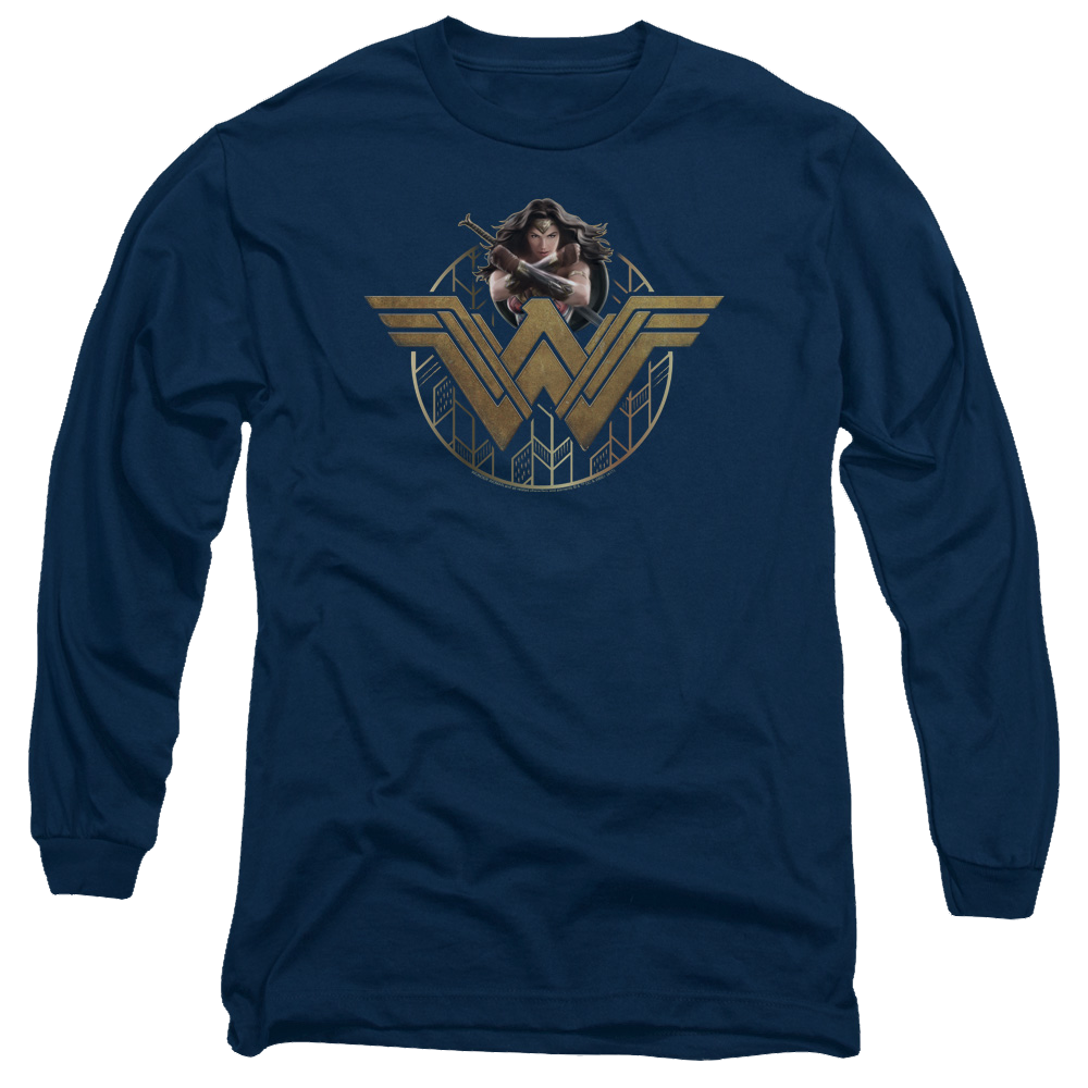 Wonder Woman Power Stance And Emblem Men's Long Sleeve T-Shirt Men's Long Sleeve T-Shirt Wonder Woman   