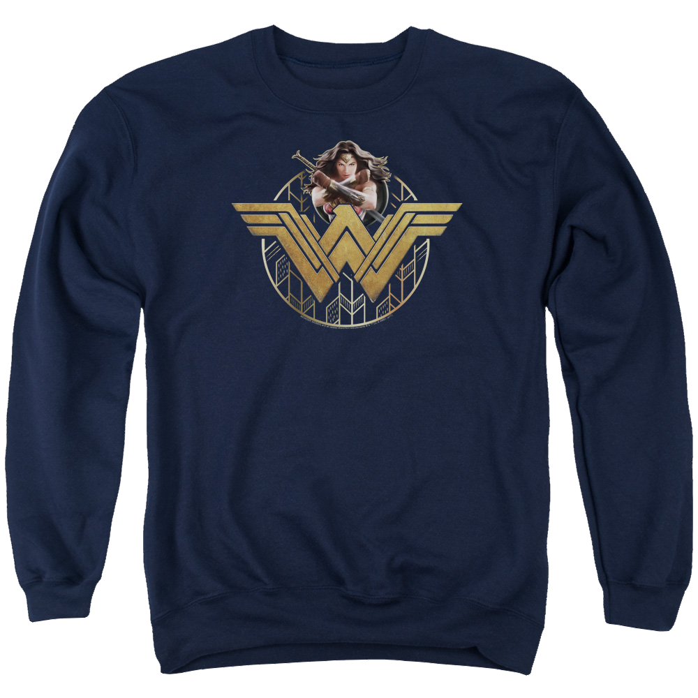 Wonder Woman Power Stance And Emblem Men's Crewneck Sweatshirt Men's Crewneck Sweatshirt Wonder Woman   