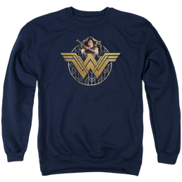 Wonder Woman Power Stance And Emblem Men's Crewneck Sweatshirt Men's Crewneck Sweatshirt Wonder Woman   