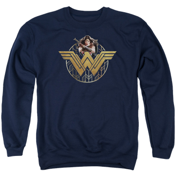 Wonder Woman Power Stance And Emblem Men's Crewneck Sweatshirt Men's Crewneck Sweatshirt Wonder Woman   