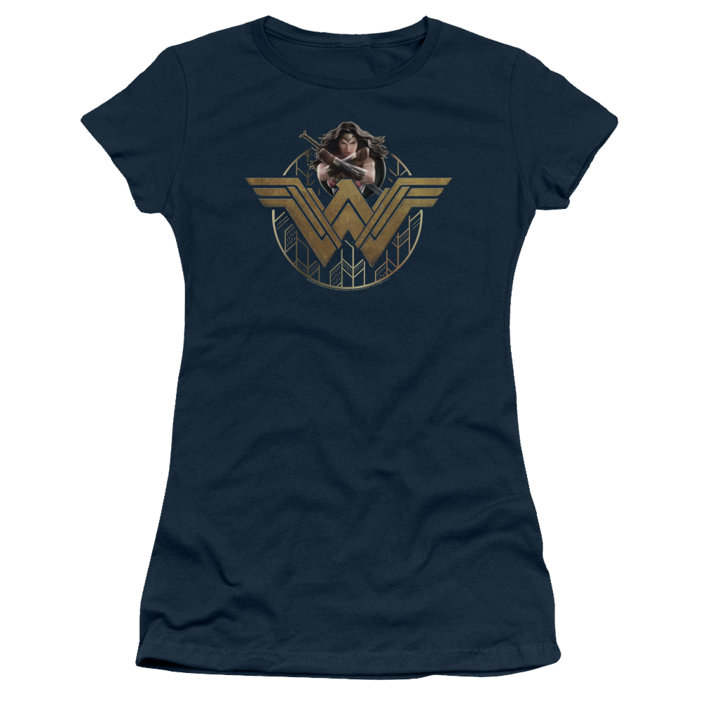 Wonder Woman Power Stance And Emblem Juniors T-Shirt Juniors T-Shirt Wonder Woman   