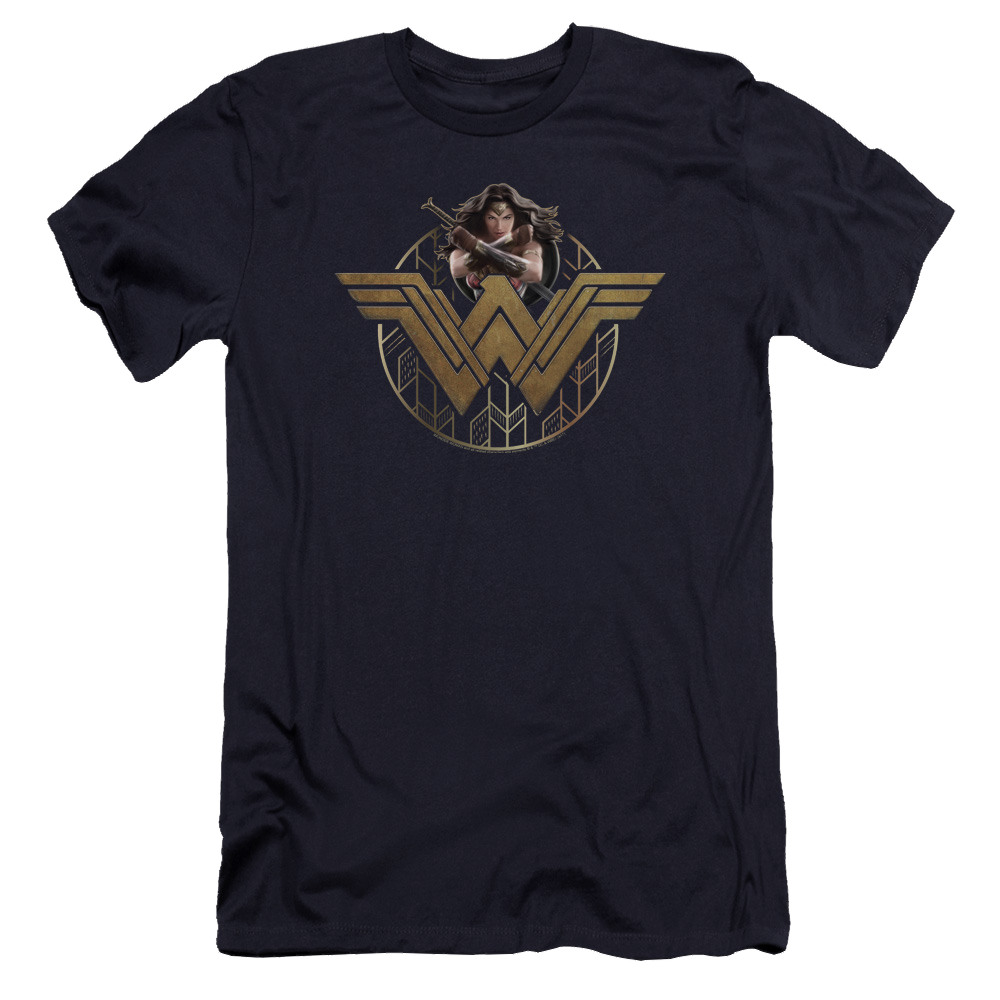 Wonder Woman Power Stance And Emblem Men's Premium Slim Fit T-Shirt Men's Premium Slim Fit T-Shirt Wonder Woman   