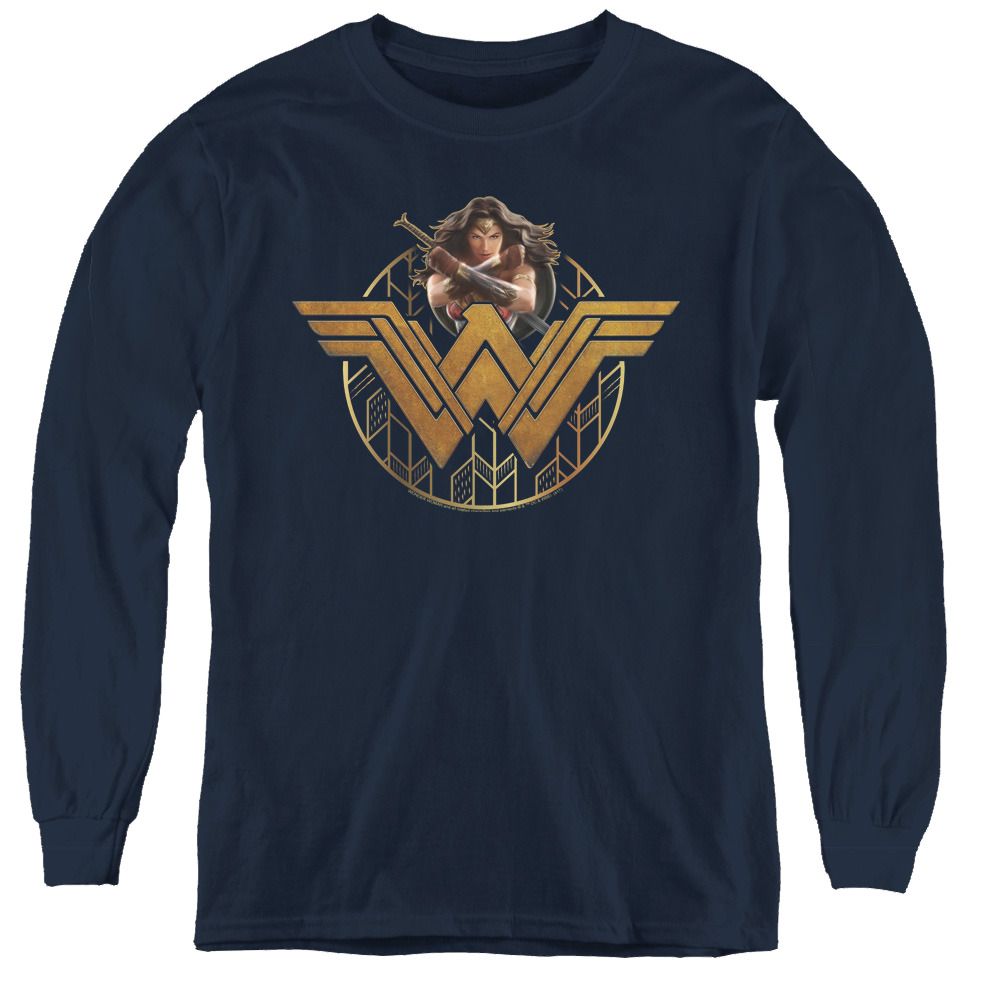 Wonder Woman Movie Power Stance And Emblem - Youth Long Sleeve T-Shirt Youth Long Sleeve T-Shirt Wonder Woman   