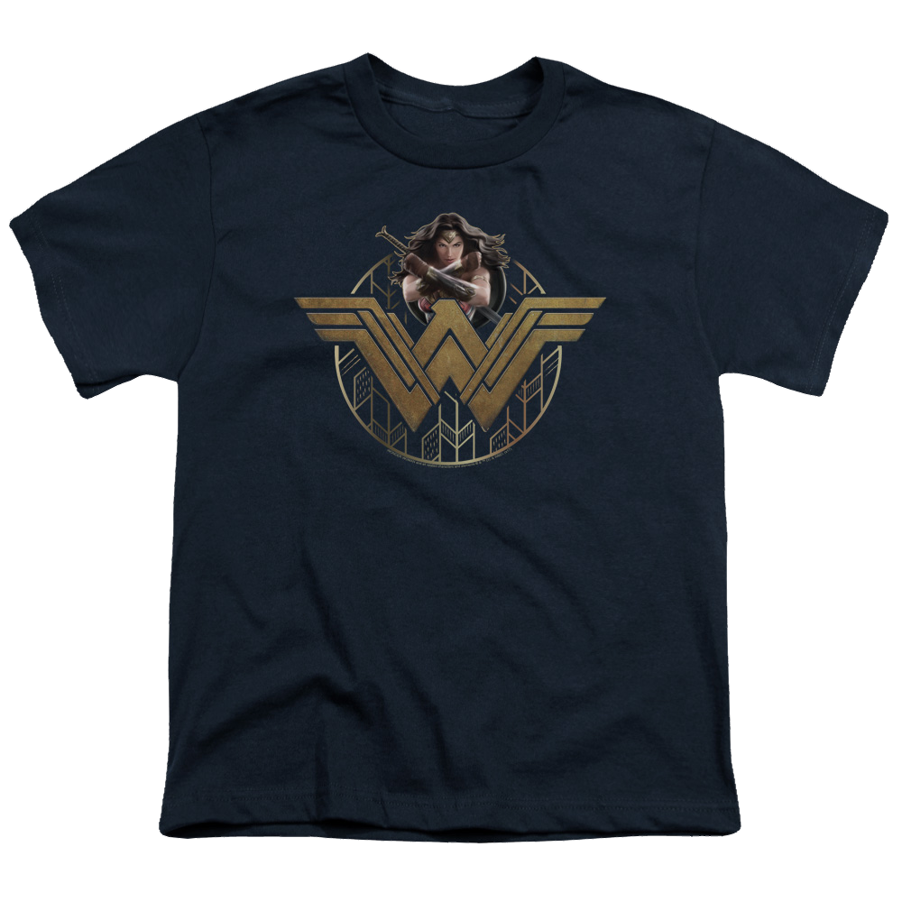 Wonder Woman Movie Power Stance And Emblem - Youth T-Shirt Youth T-Shirt (Ages 8-12) Wonder Woman   