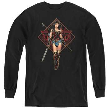 Black youth long sleeve t-shirt with Wonder Woman Movie Warrior graphic